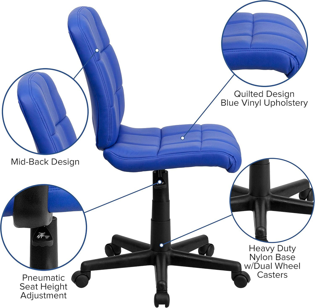 Flash Furniture Clayton Mid-Back Blue Quilted Vinyl Swivel Task Office Chair
