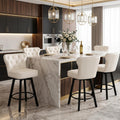 Counter Height Bar Stools Set of 6, 26' Mid-Century Swivel Bar Stool with Metal Base for Kitchen Island, Rivet Armless Faux PU Leather Barstool with High Back and Large Thick Cushion, Beige