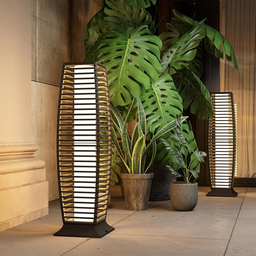 Grand patio 2-Piece Outdoor Floor Lamp Solar Powered Lantern Waterproof Wicker Boho Deck Lights for Garden Porch Decor, Large Crossover