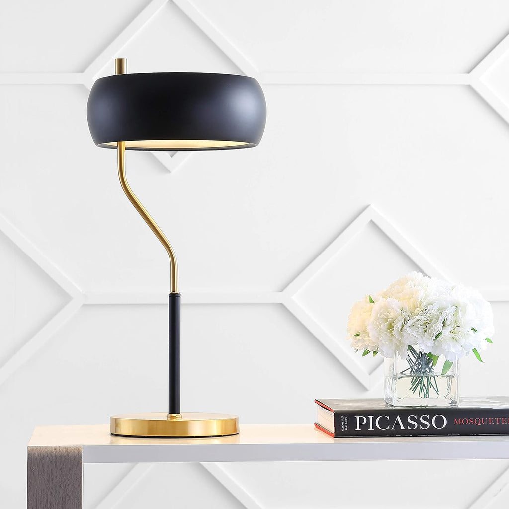 Eyely EYL6008A Lucas 22.5' Moody Metal LED Desk Lamp for Reading Room, Living Room, Office, Bedroom, Contemporary, Glam, Scandinavian, Black/Brass Gold