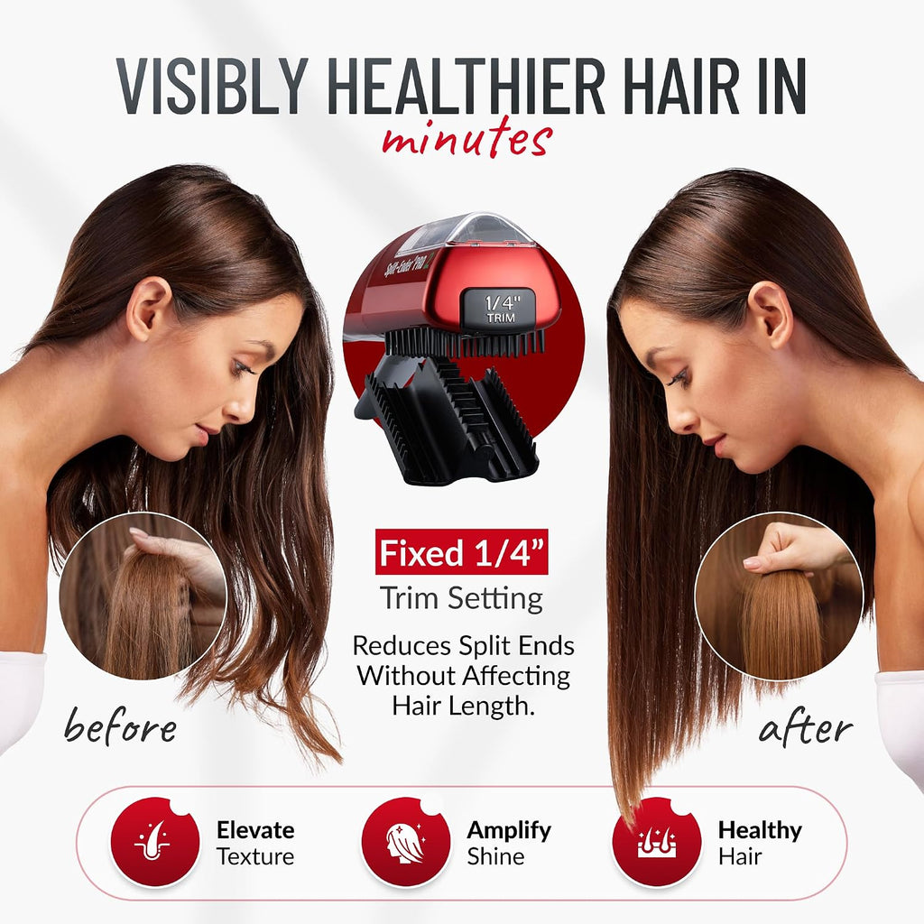 Split-Ender Pro 2 - Original Professional Beauty Tool - Cordless Split End Hair Trimmer for Damaged, Dry, Brittle, Frizzy, Curly or Straight Hair (Red)