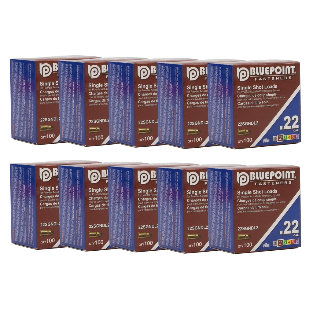 BLUEPOINT .22 Cal Brown Neck Down Single Shot Powder Load for Powder Actuated Fastening System, (1000 - Count). Item# 22SGNDL2 10-Pack Save $30