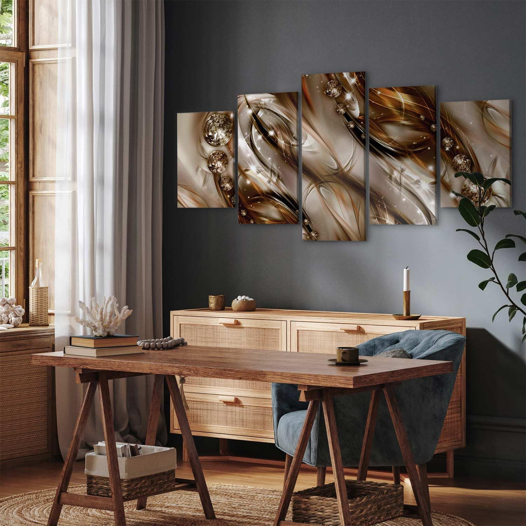 artgeist Canvas Prints Wall Art Abstract 90x45 in - 5pcs Home Decor Framed Stretched Picture Photo Painting Artwork for Living Room Abstraction Modern Wave Beige a-A-0171-b-n