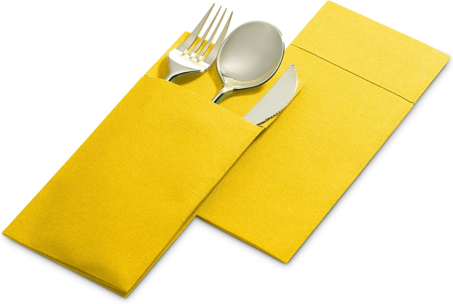 Disposable Linen-Feel Dinner Napkins with Built-in Flatware Pocket, 500-Pack YELLOW Prefolded Cloth Like Paper Napkins For Dinner, Wedding Or Party