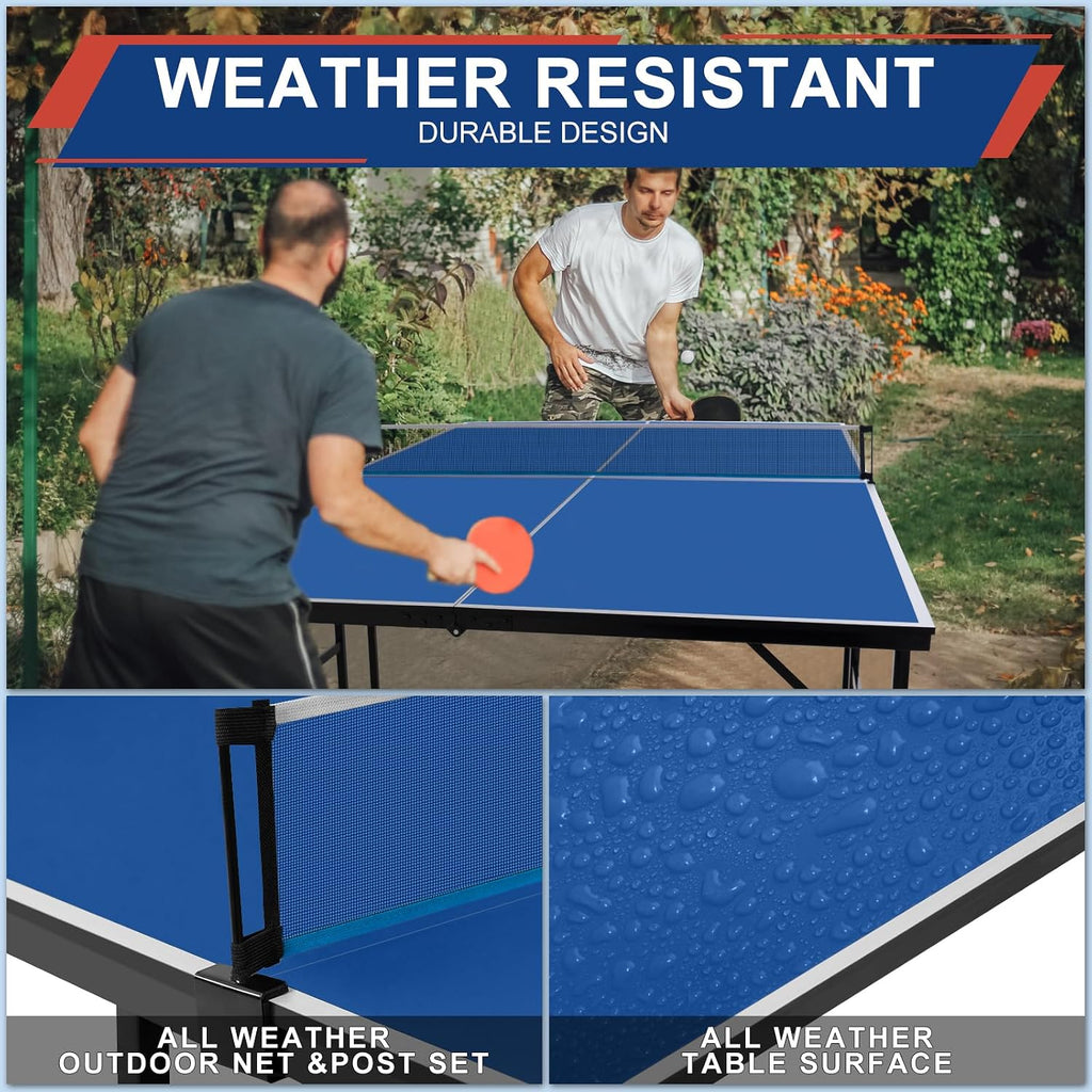 Portable Ping Pong Table, Foldable Indoor Table Tennis Tables Game, Folding Indoor Table Tennis w/ 2 Paddles, 2 Balls and Net for Adults/Teens, Quick Assembly