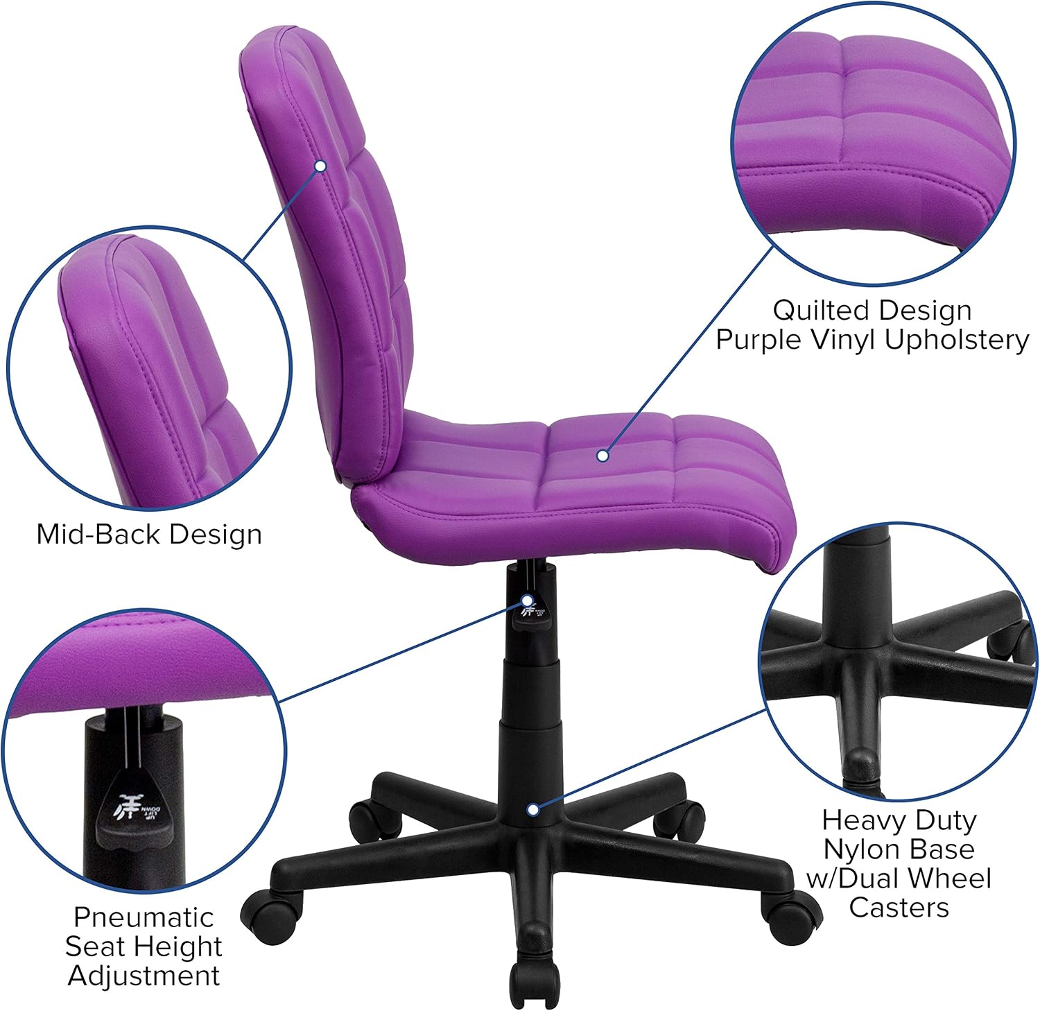 Flash Furniture Clayton Mid-Back Purple Quilted Vinyl Swivel Task Office Chair