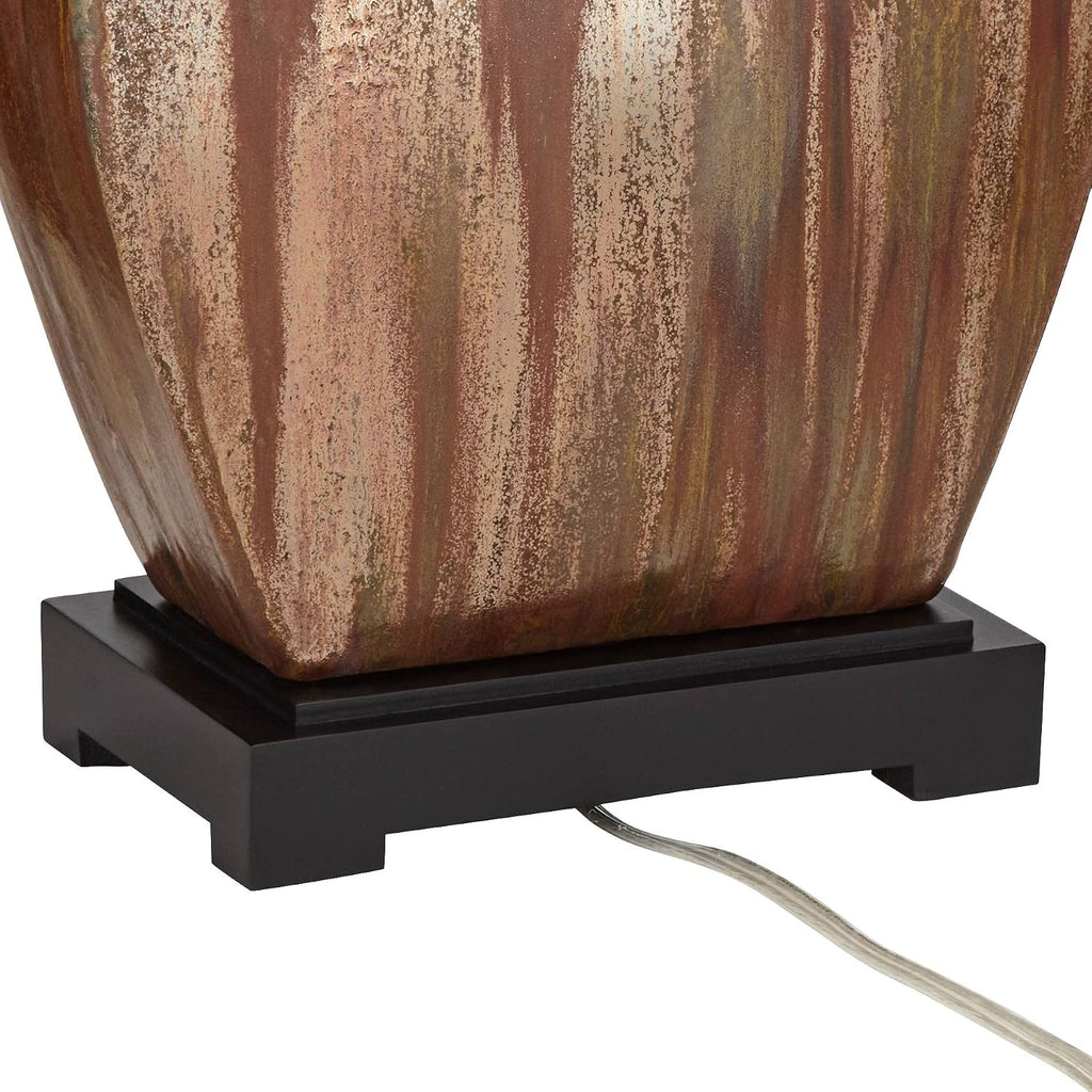 Possini Euro Design Julius Mid Century Modern Table Lamp 27' Tall Brown Ceramic Copper Drip Rectangular Fabric Shade Decor for Living Room Bedroom House Bedside Home Office (Color May Vary)