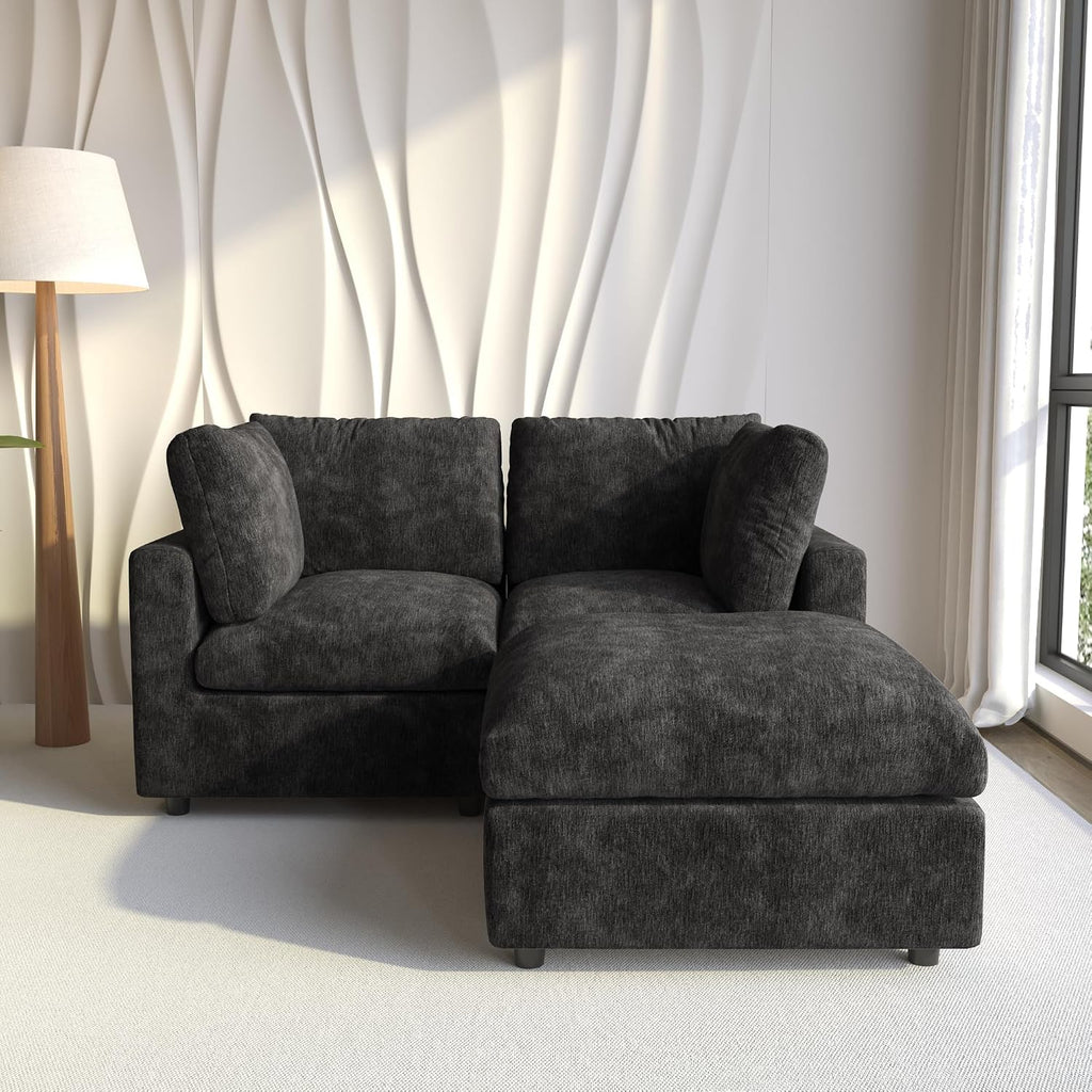 WJShome Cloud Couch Modular Sectional Sofa,67' L Shaped Couch, Convertible Wide Seater, 2 Seater+Ottoman for Living Room Set,Covers Washable&Replaceable,Black