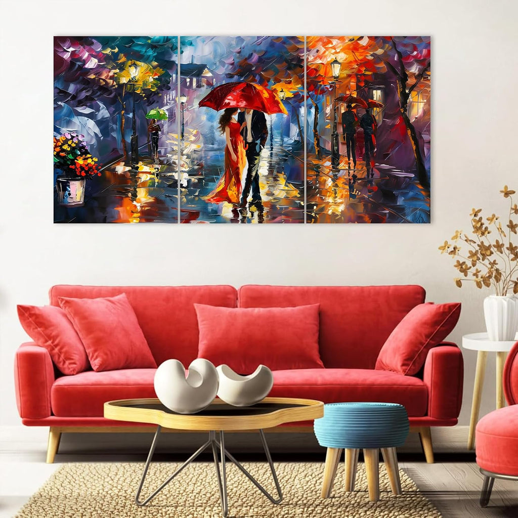 Rubelike Street View City Canvas Prints - Vintage City Canvas Oil Painting Print, Rain Street Wall Art, People Walking European Landscape, Contemporary Cityscape Artwork (24' x 36' x 3 pcs)