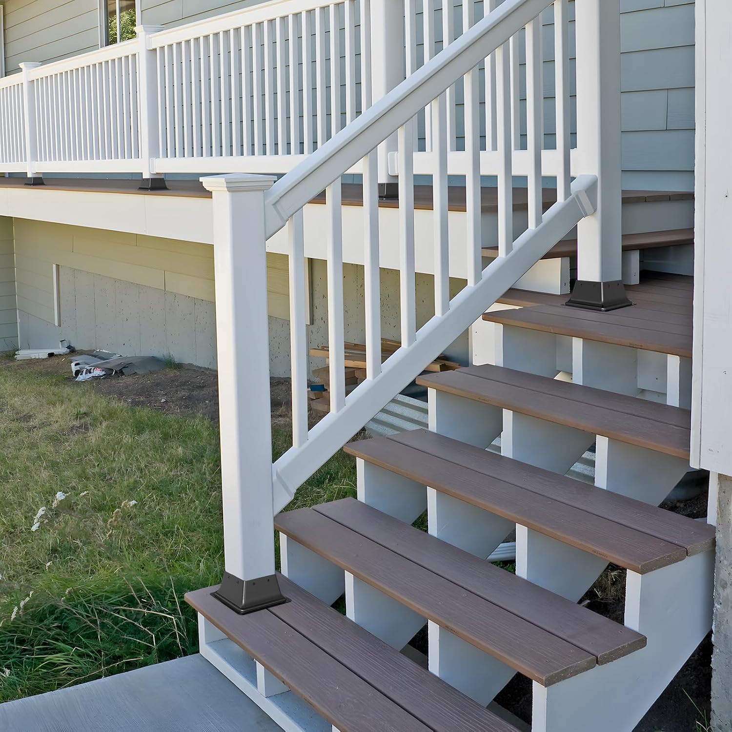 FMhotu 4x4 Post Base 20Pcs, Internal 3.6'x3.6' Heavy Duty Powder-Coated Steel Post Bracket Fit for Standard Wood Post Anchor, Decking Post Base for Deck Porch Handrail Railing Support with Screws