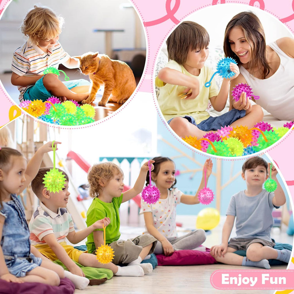Sotiff 400 Pcs Light up Ball Spiky LED Bouncy Ball Flashing Squeaky Multicolor Puffer Toy Rubber Sensory Toy Carnival Prizes Bulk Party Favors for Teens, Adults, Children