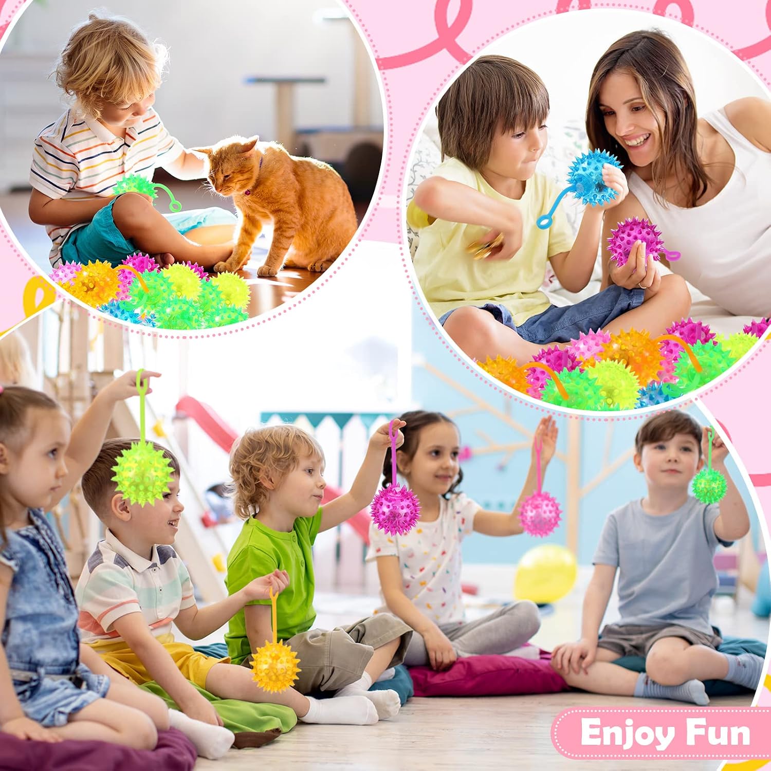 Sotiff 300 Pcs Light up Ball Spiky LED Bouncy Ball Flashing Squeaky Multicolor Puffer Toy Rubber Sensory Toy Carnival Prizes Bulk Party Favors for Teens, Adults, Children