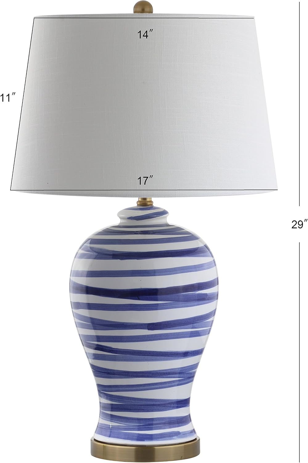 JONATHAN Y 29' Blue/White Ceramic Table Lamp for Living Room Bedroom Office, Modern Coastal Bedside Lamp with White Linen Shade, Traditional Nightstand Lamp, LED Bulb JYL3016A