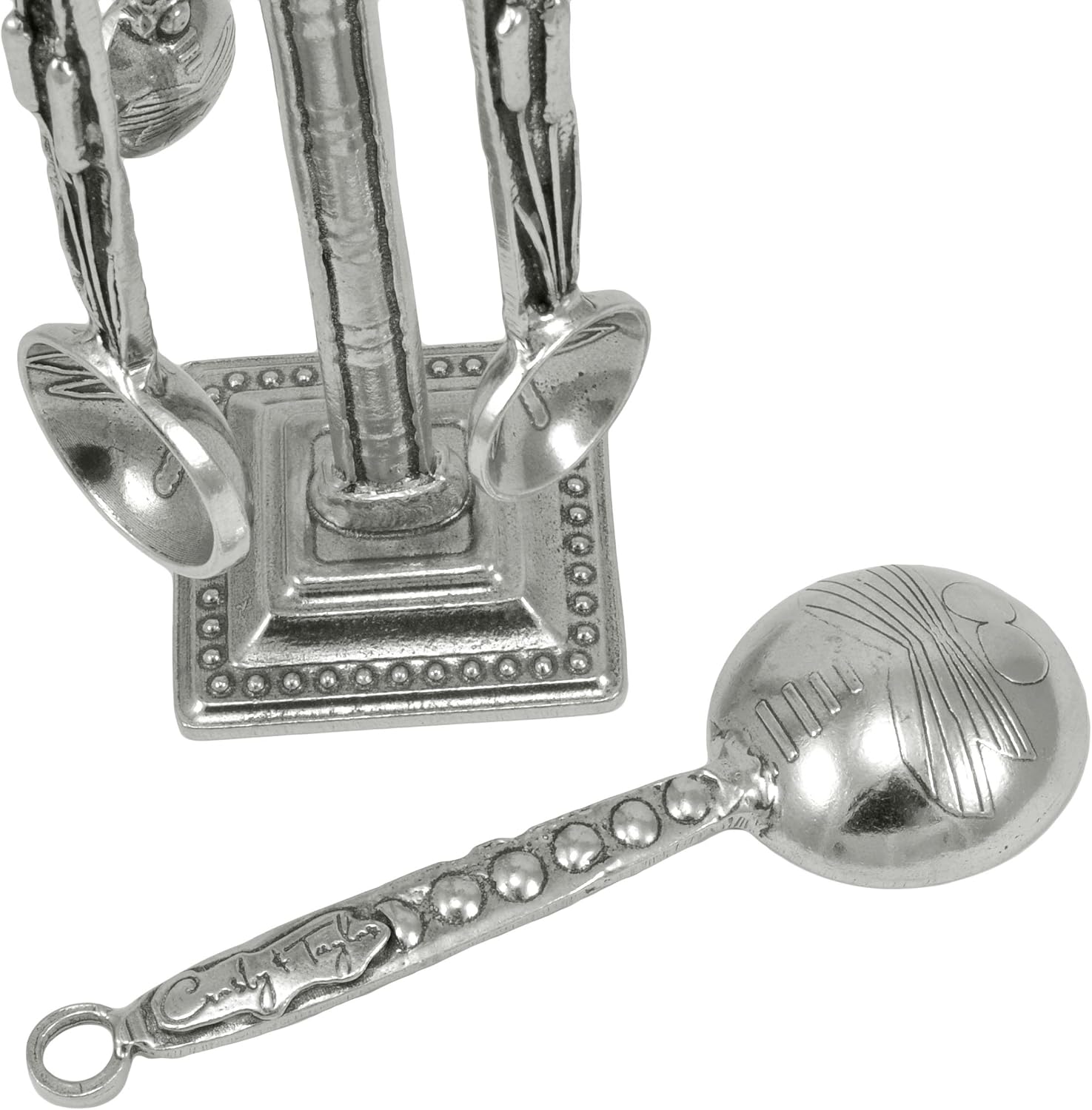 Crosby & Taylor Dragonfly Pewter Measuring Spoon Set on Pewter Display Post