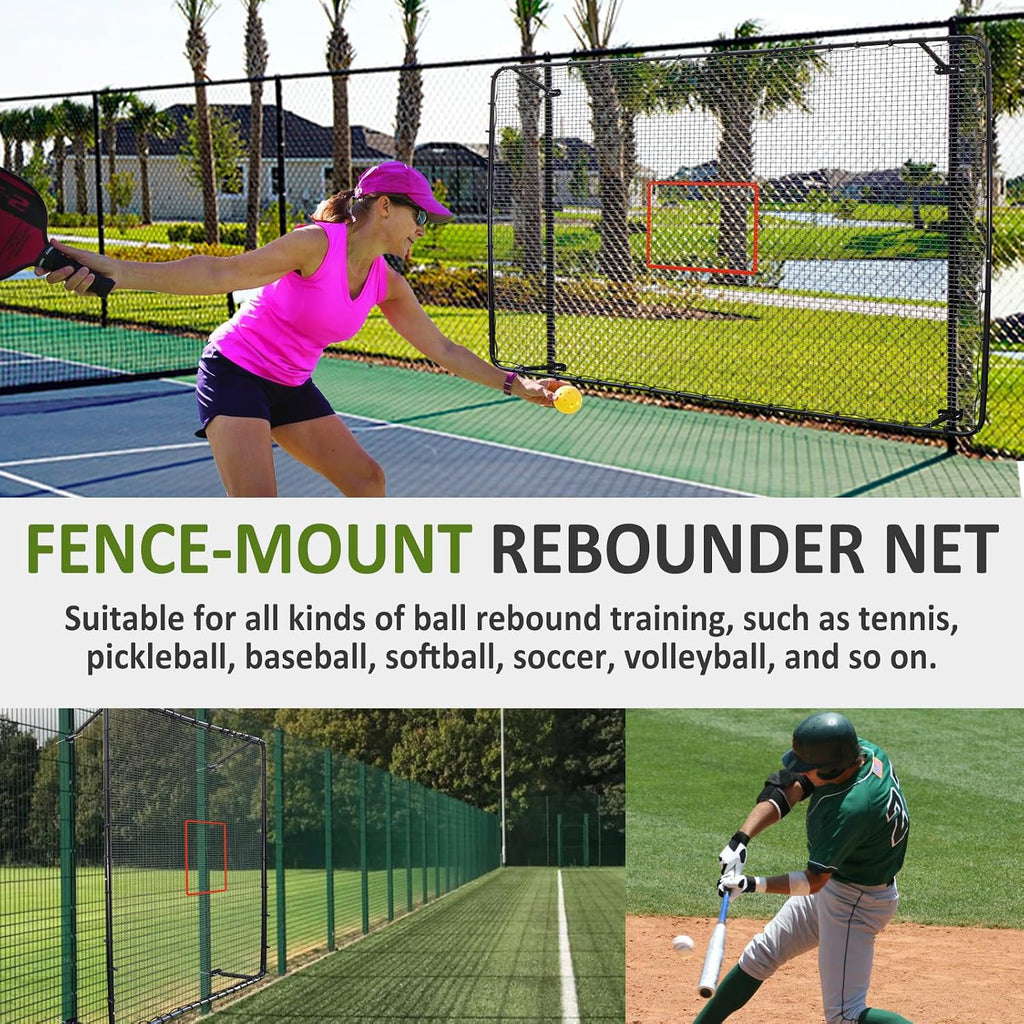 Fence-Mount Tennis Rebounder Net 12x8FT – Space-Saving Tennis Practice Wall with Adjustable Rebound Angle – Solo Training Net Fits Most Fence Poles, Heavy-Duty Frame for Outdoor Practice