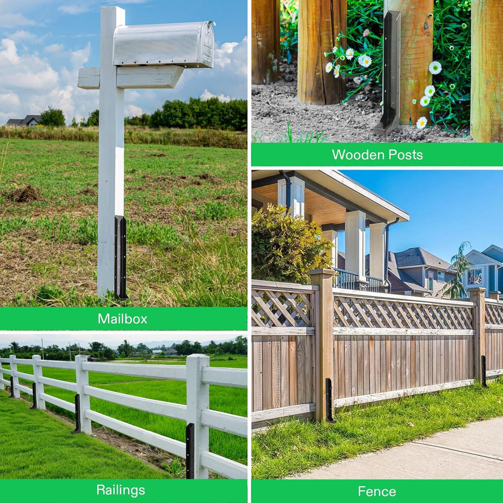 VIVOSUN Fence Post Repair Kit, Heavy-Duty Ground Spike with Gloves for Repairing Tilted or Broken Wood Posts (8 Pack, Black)