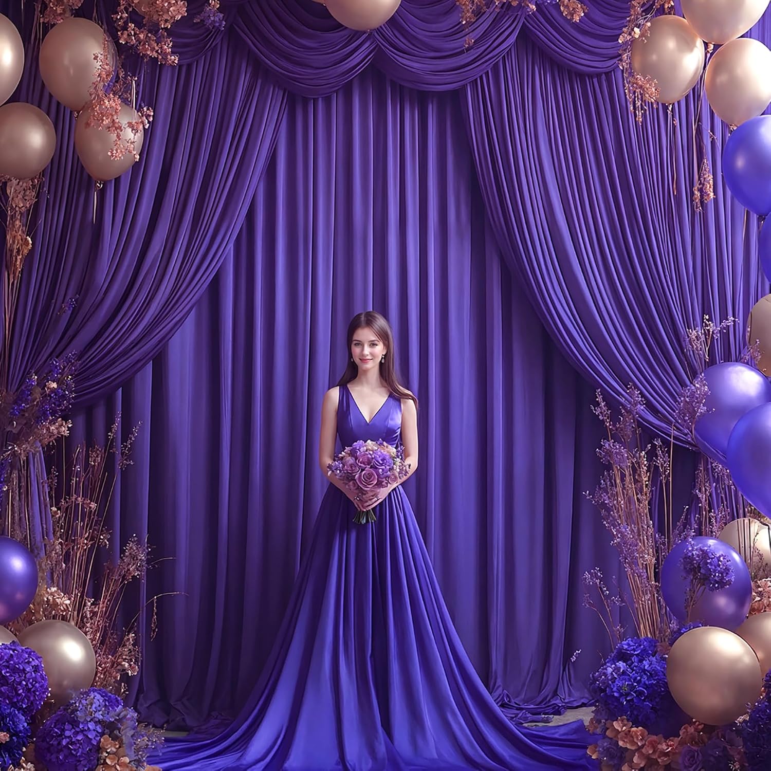40x10FT Dark Purple Backdrop Curtains for Wedding Parties, Wrinkle Free Polyester Photography Backdrop Drapes for Baby Shower Birthday Parties Stage Background Stand Decorations 4x10ft,10 Panels