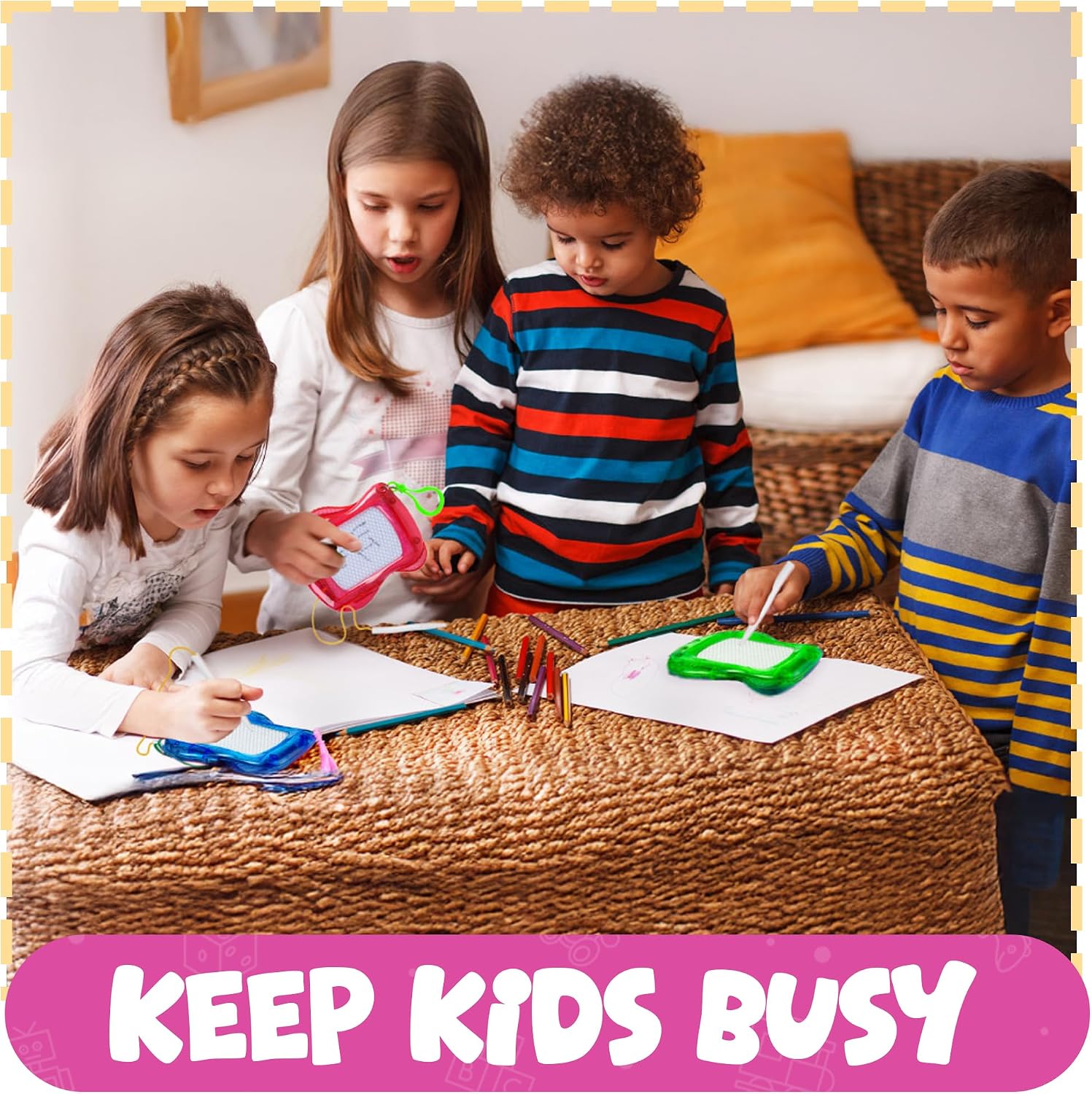 Mini Magnetic Drawing Board for Kids - (Bulk 300 Pcs) Backpack Keychain Clip Drawing Boards, Erasable Doodle Sketch Writing Pad Boys & Girls, Birthday Kids Party Favors & Goodie Bags Stuffers