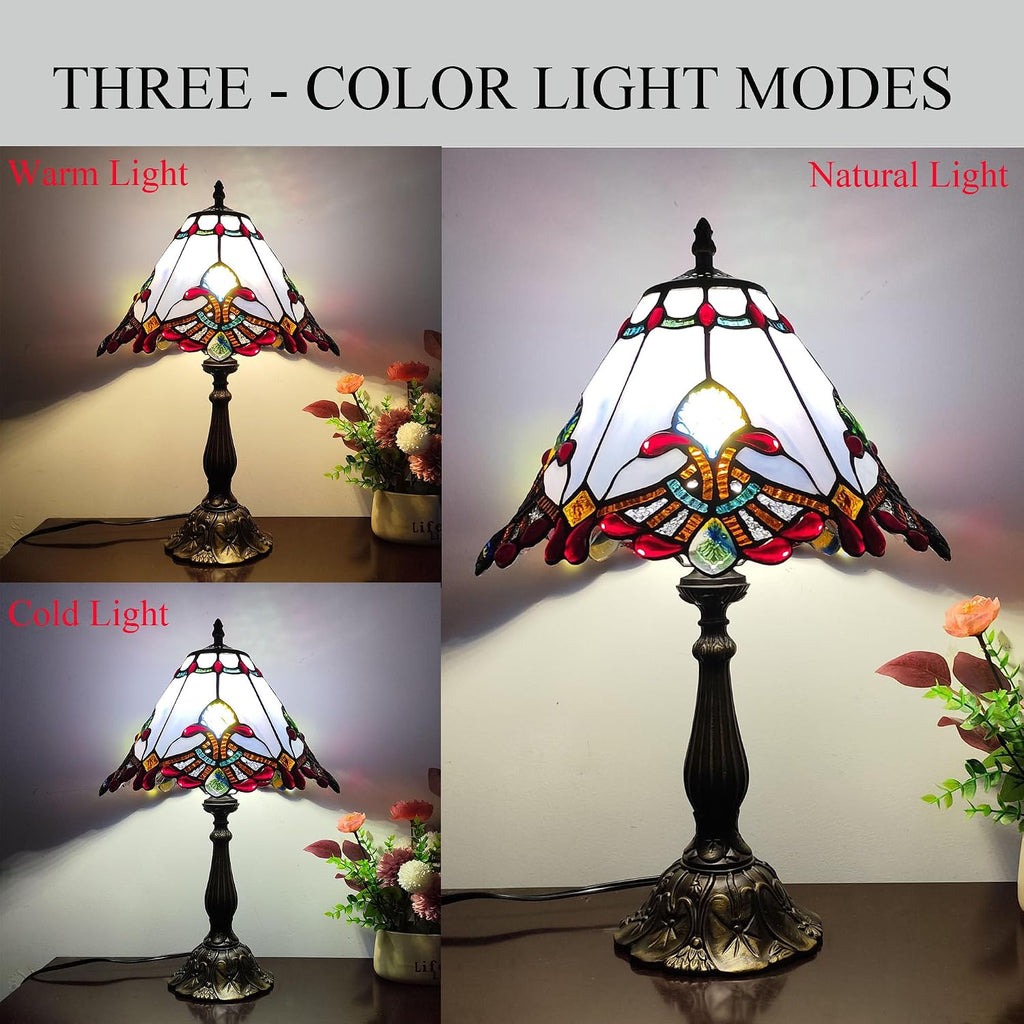 Tiffany Table Lamp Purple Baroque Style Stained Glass Lamp 12X12X19 Inch Antique Lamp for Office Home Bedroom Living Include 3-Color LED Bulb