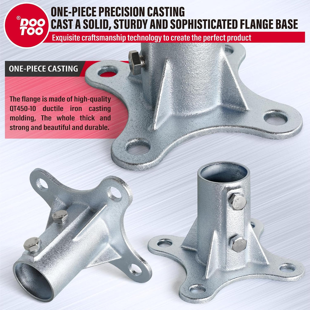 Chain Link Fence Post Flange - 2' Heavy Duty Round Post Base Bracket (8-Pack) Fits 1-7/8' Outer Diameter Fence/Mailbox/Flag Posts - Floor Mount Flange Kit