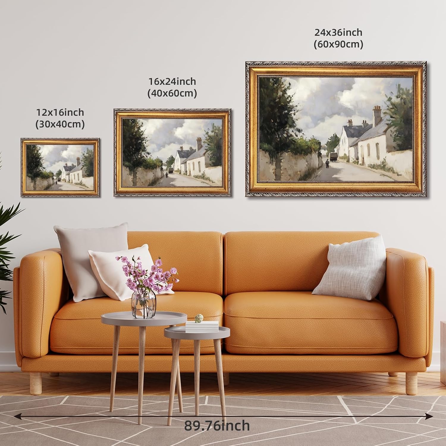 Large Framed Vintage Irish Cottage Street Oil Painting Poster Retro European Village Landscape Canvas Wall Art Sunlit Countryside Path Artwork Prints for Rusitc Farmhouse Home Decor 24x36inch