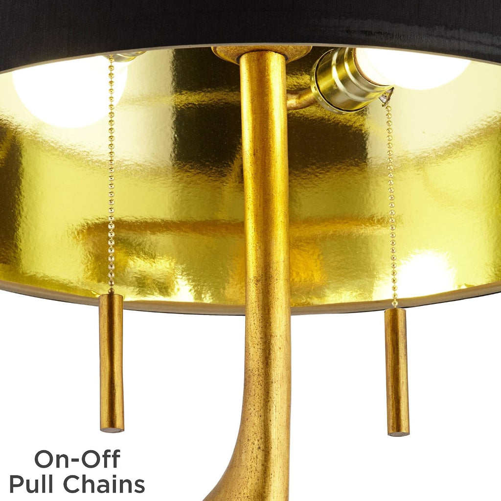 Possini Euro Design Athena Mid Century Modern Buffet Table Lamp 35 1/2' Tall Skinny Sculptural Gold Leaf Metal Abstract Black Drum Shade Decor Bedroom Living Nightstand Bedside Office Kids Room