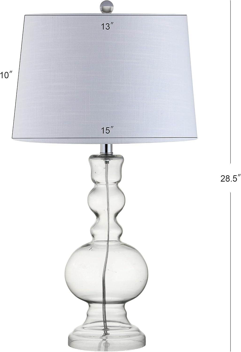 JONATHAN Y 28.5' Clear Glass Table Lamp Set of 2 for Living Room Bedroom Decor, Modern Bedside Lamps with White Linen Shade, LED Bulbs Included (JYL1061B-SET2)