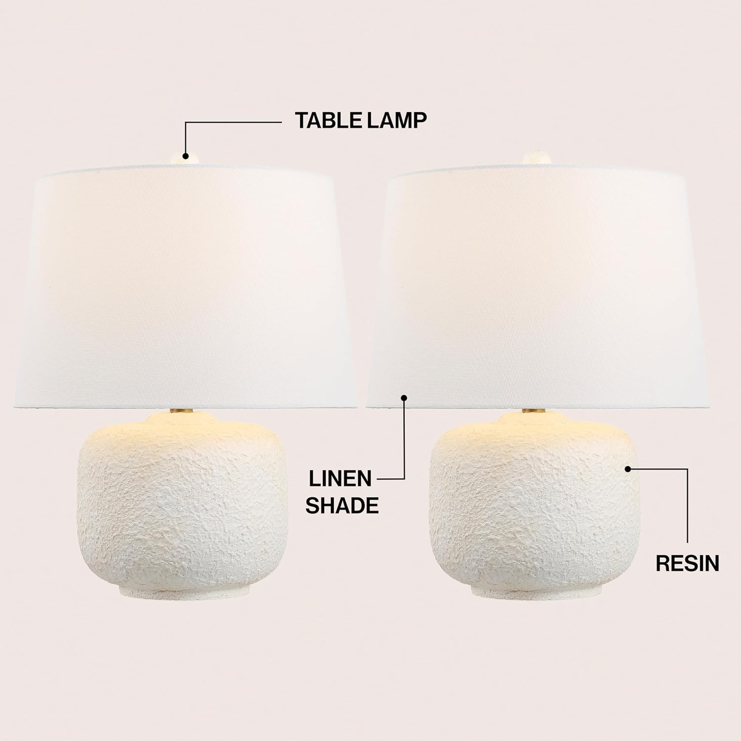 JONATHAN Y 20' Antique White Textured Resin Table Lamp Set of 2 for Bedroom, Coastal Farmhouse Nightstand Lamps for Living Room, White Linen Shade, LED Bulbs Included JYL9208A-SET2