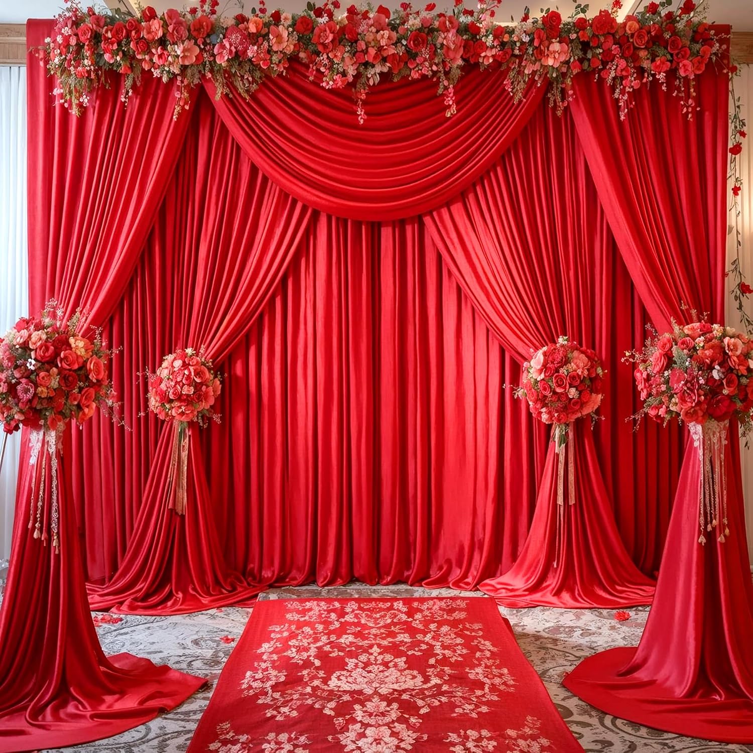 8 Panels Red Backdrop Curtains for Wedding Party Wrinkle Free Backdrops Curtain Drapes Fabric Decorations Photo Back Drop Cloth for Baby Shower Photography Stage Reception 40ft(W) x 12ft(H)