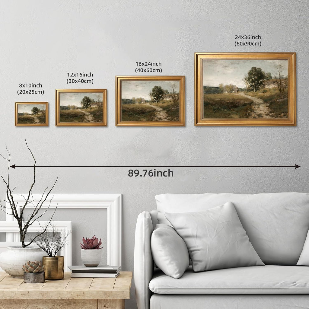 Framed French Countryside Landscape Canvas Wall Art Serene Village View Print Poster Vintage Green Nature Picture Decor Tranquil European Farmhouse Artwork for Living Room Bedroom Office 24x36inch