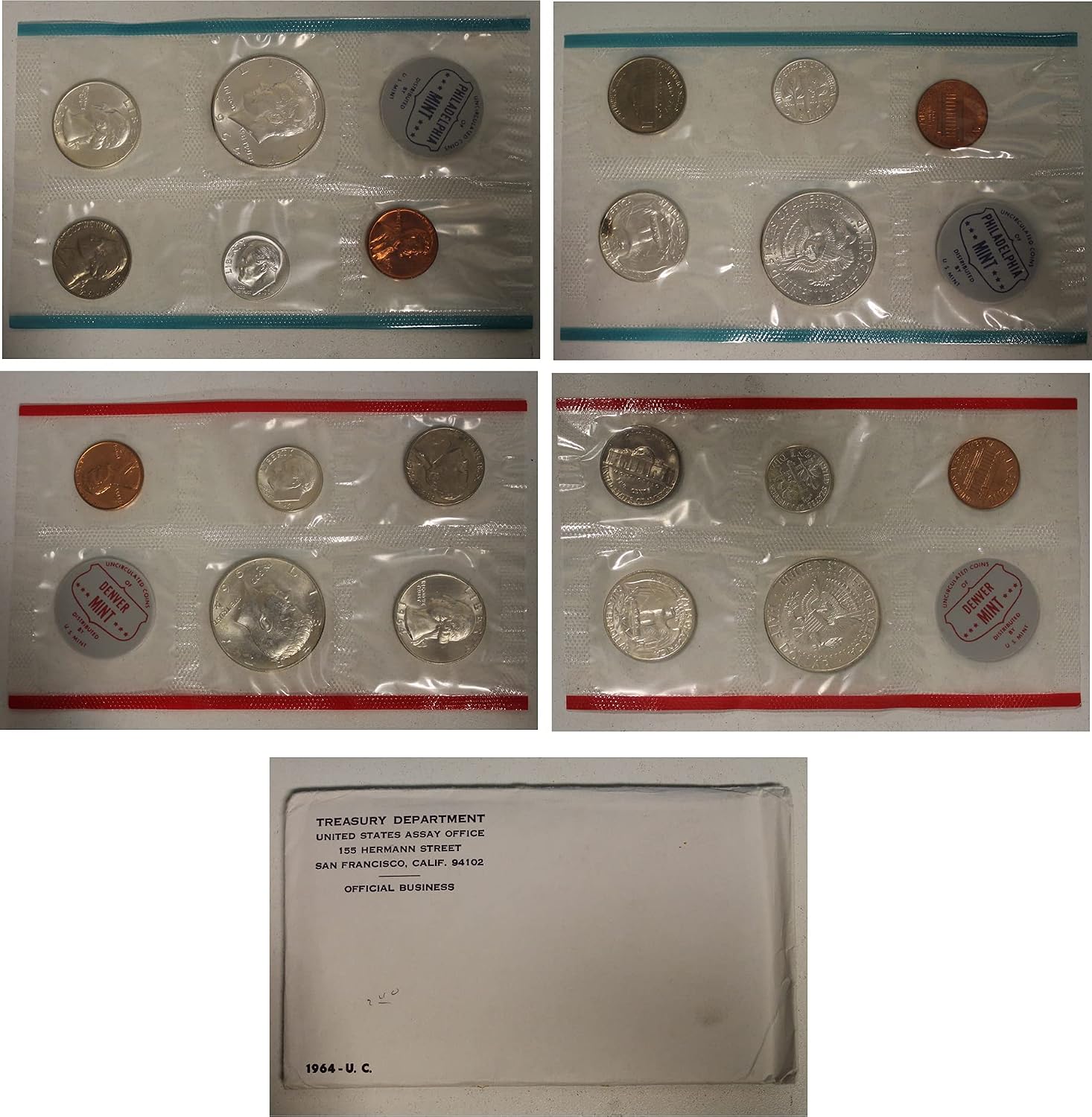 1964 United States Mint Uncirculated Coin Set in Original Government Packaging