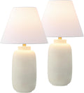 JONATHAN Y 24.5' Matte Cream Modern Ginger Jar Table Lamp Set of 2 for Bedroom, Farmhouse Scandinavian Lamps for Nightstand, White Linen Shade, LED Bulbs Included (JYL5603B-SET2)