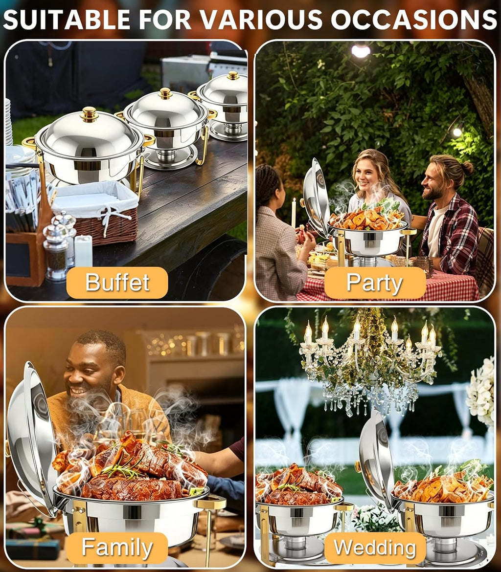 Beviliu 8QT Chafing Dishes for Buffet 4 Pack, Ultra-Large Capacity Warming Trays for Large Gatherings, 8QT Food Warmers for Parties Buffet, Catering Supplies Buffet Display Chafing Dish for Parties