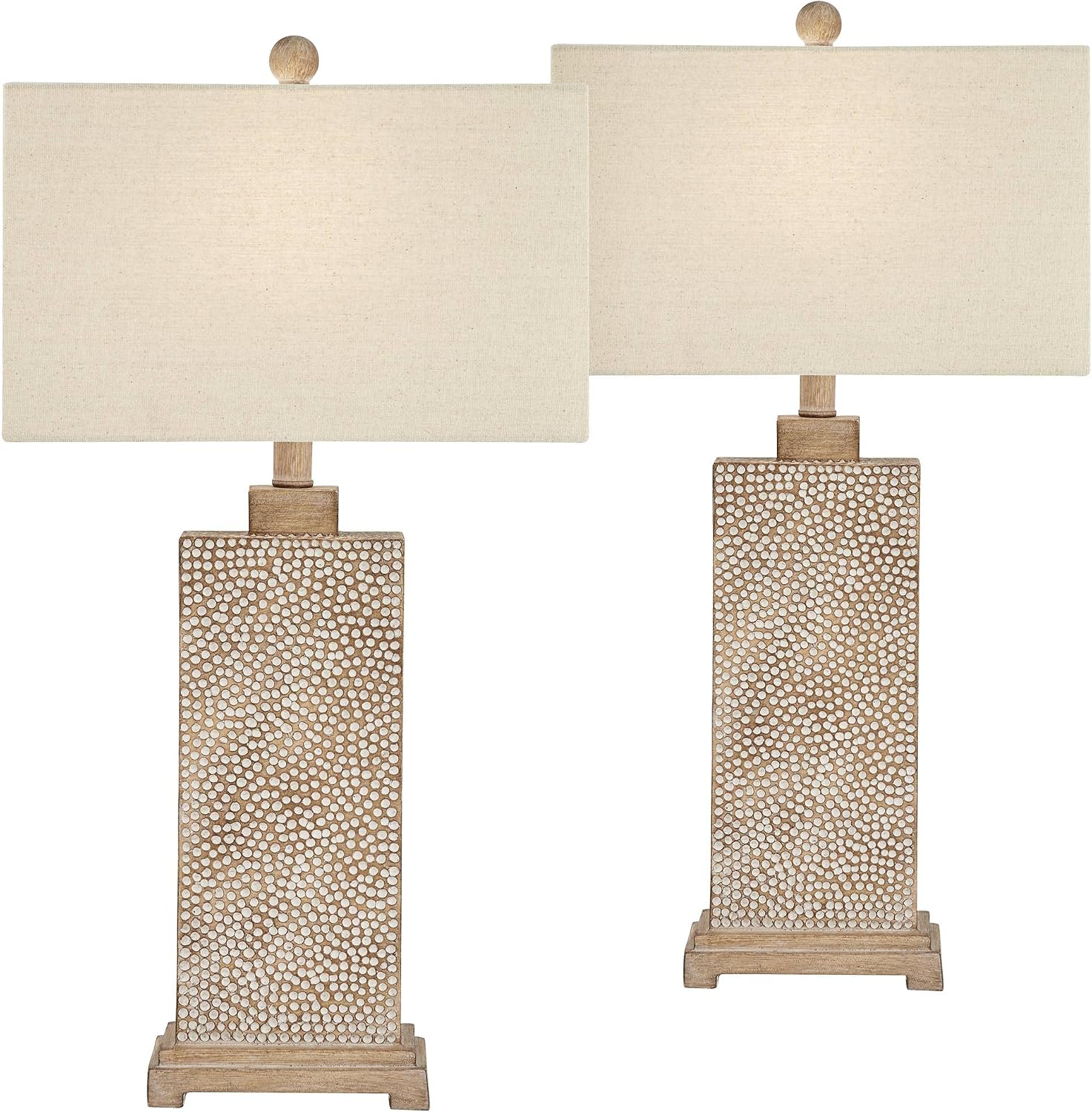 360 Lighting Caldwell Rustic Farmhouse Table Lamps 26 3/4' Tall Set of 2 Earth Tone Faux Wood Hammered Oatmeal Fabric Rectangular Shade for Bedroom Living Room House Home Bedside Nightstand
