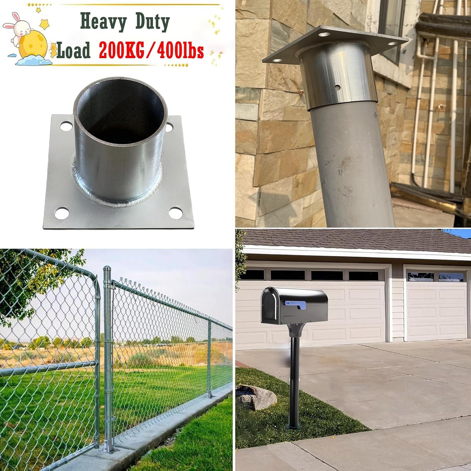 Wooden Fence Pavilion Base Bracket, Round Post Stand Bracket for Porch/Patio/Post Light/Flag Round Posts, Pavilion Base, Sturdy Construction(Dia 2.4 X 3.1IN(60 X 80MM),2 pcs)