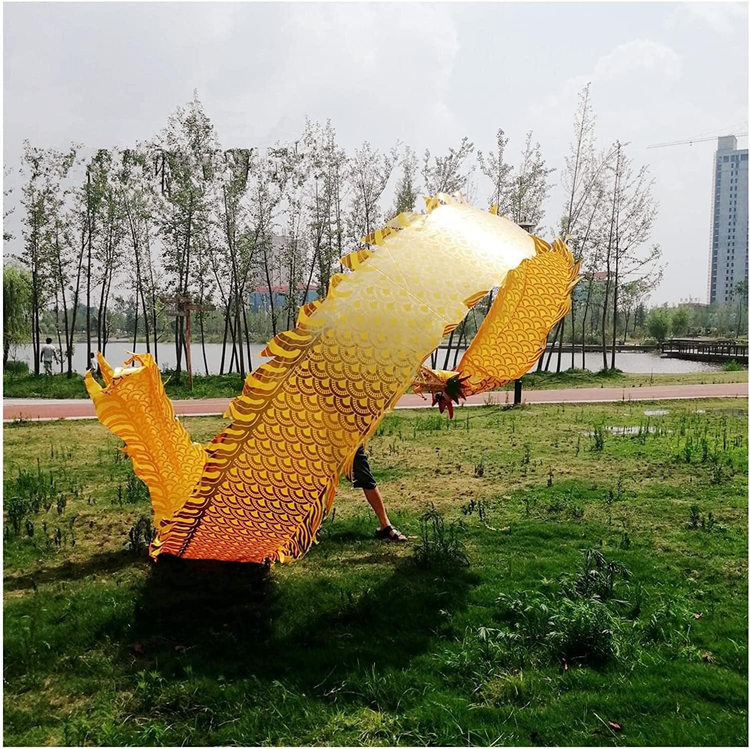 OLOTU Dance Lion 8 M Dragon Dance Props Outdoor Dragon Ribbon Streamer Handmade Silk Dragon for New Year Stage Performance Wu Long Ribbons Perfect Lifelike