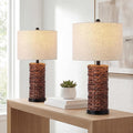 JONATHAN Y 25' Dark Brown Coastal Water Hyacinth Table Lamp Set of 2, Bedside Lamp with Light Grey Linen Shade, Boho Farmhouse Decor for Living Room Nightstand, LED Bulbs (JYL6502B-SET2)