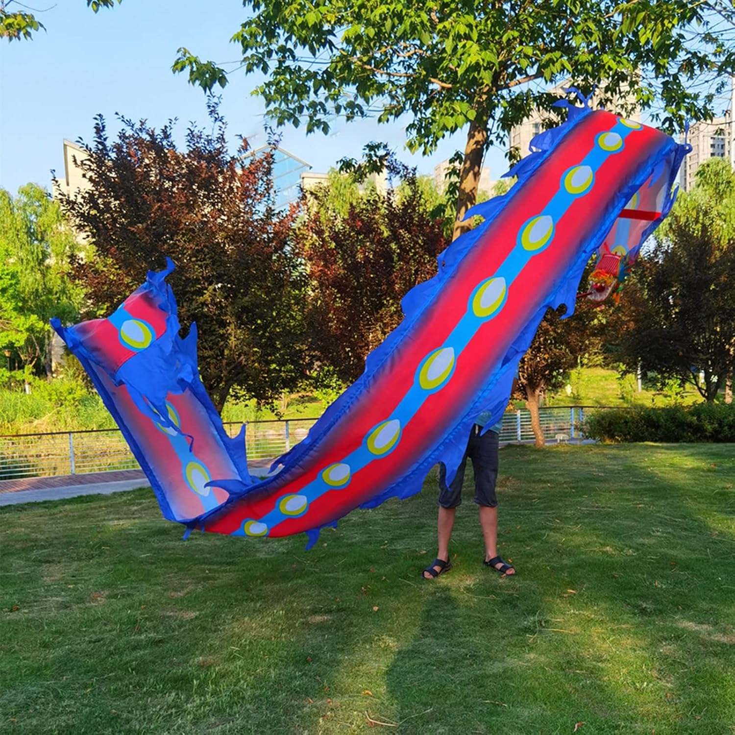 Flowy Ribbon - Blue Phoenix Tail Shape, Spinning Dragon Silk for Fitness Juggling and Games, Streamer with 400g/550g Dragon Head