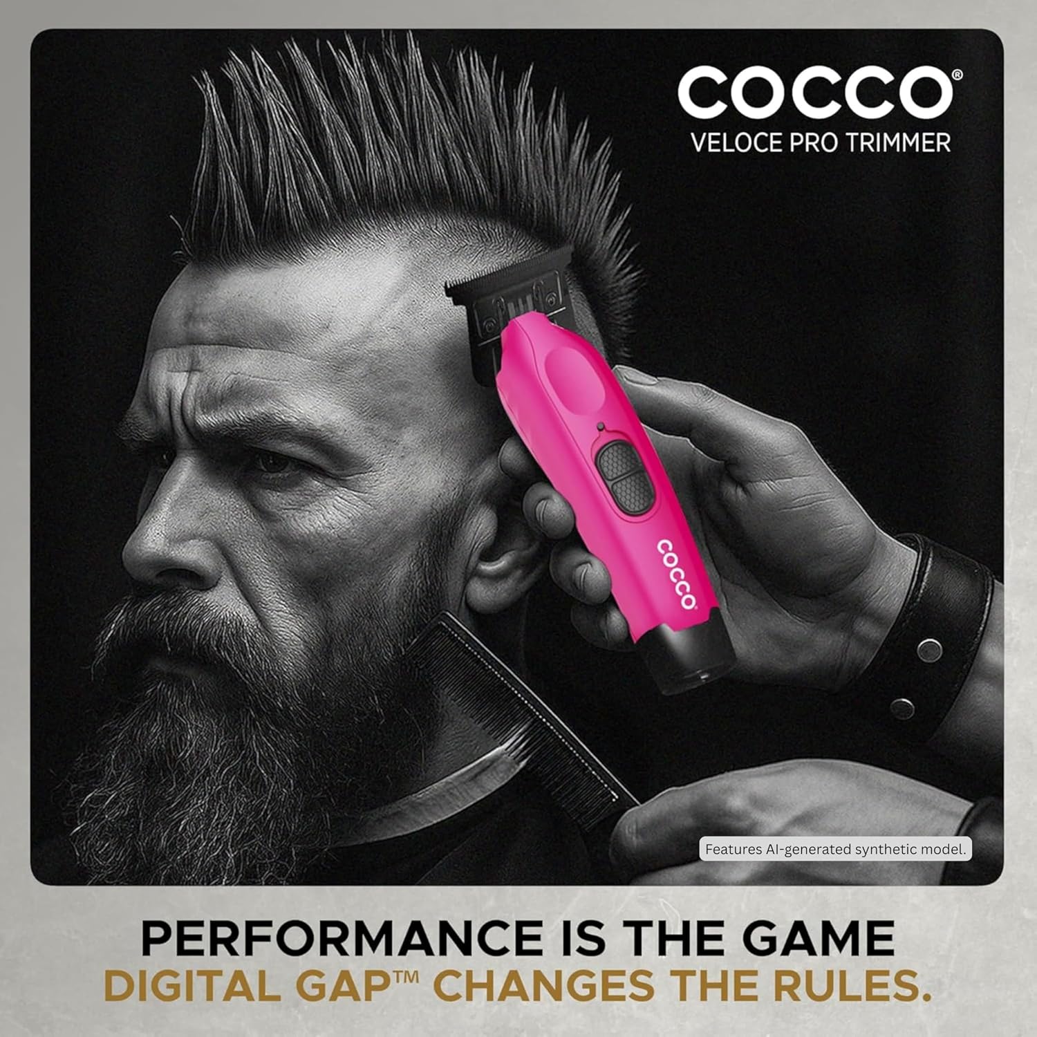 Cocco Hyper Veloce Pro Trimmer, Digital Gap Graphene Blade Edger, High-Torque Brushless BLDC Motor, Cordless, All-Metal Design, Lithium-Ion Battery, Charging Base Included