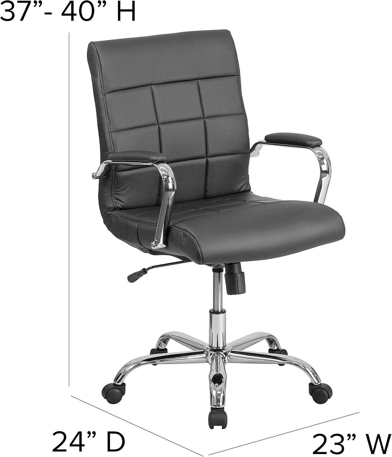 Flash Furniture Vivian Mid-Back Swivel Vinyl Upholstered Desk Chair with Padded Seat and Armrests, Adjustable Height Padded Office Chair, Black/Chrome