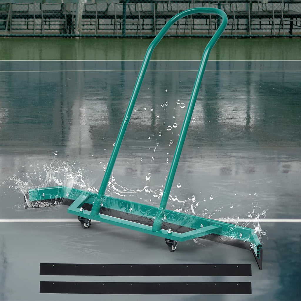 AIWFL 4.3FT Aluminium Alloy Sport Tennis Court Squeegee with Wheels, Tennis Court Rain Shuttle with Additional 2 EVA Foam Blade, Professional Squeegees Floor Water Remover Squeegee Broom, Green
