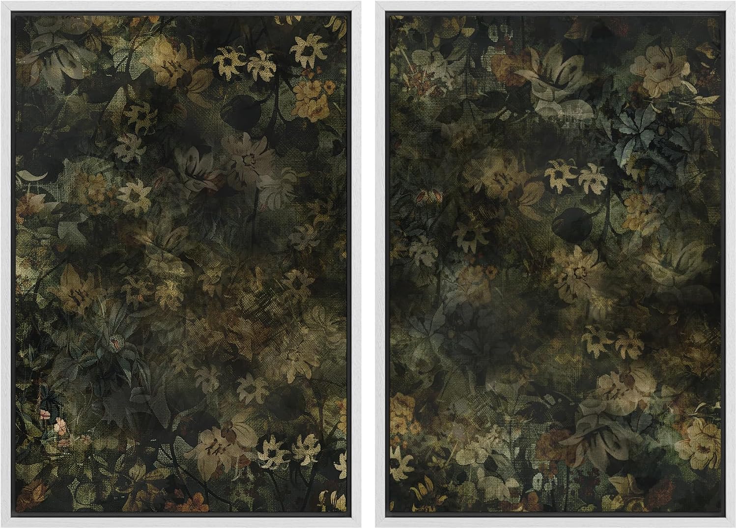 SIGNWIN Framed Canvas Print Wall Art Set Botanical Shadows Dark Floral Illustrations Modern Art Rustic Relax/Calm for Living Room, Bedroom, Office - 24'x36'x2 White