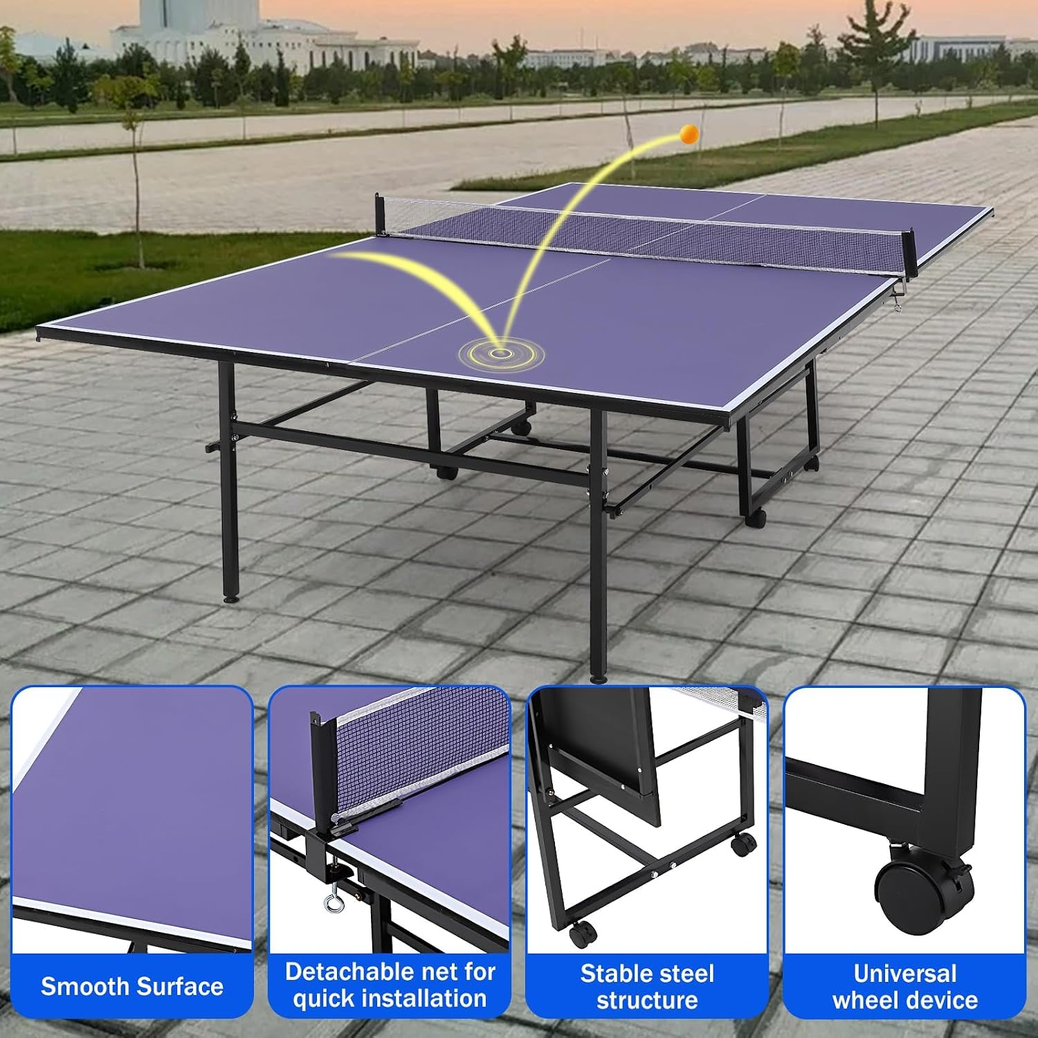 Portable Ping Pong Table,9 FT/8 FT Professional Indoor/Outdoor Table Tennis Tables Game with Net for Adults/Teens,2 Tennis Paddles and 3 Balls- Quick Assembly