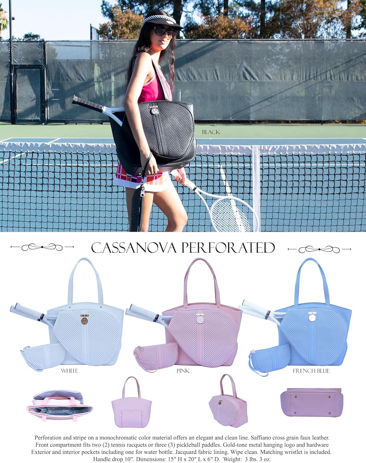 Court Couture Cassanova Perforated Pink Tennis Bag