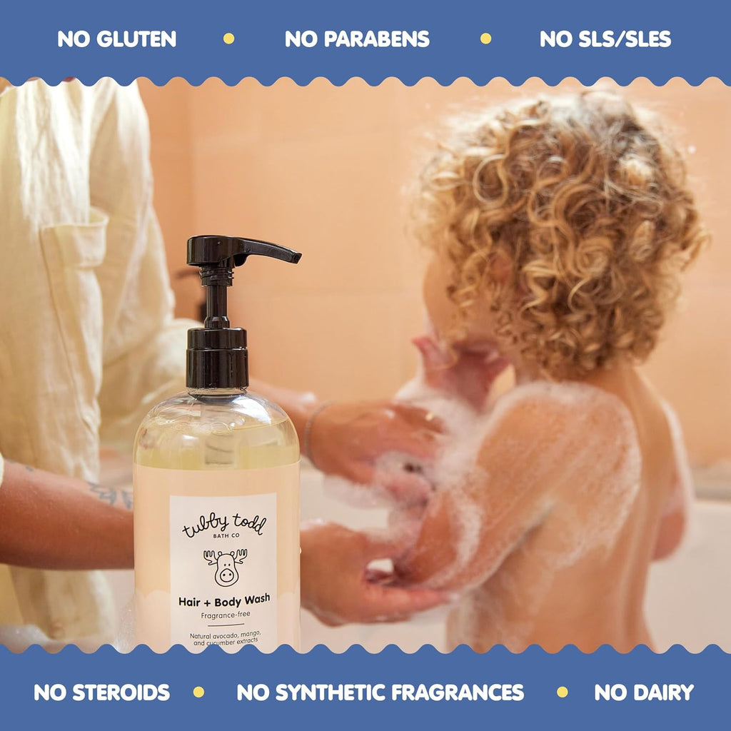 Tubby Todd Baby Bundle Newborn Skin Care Set | Hypoallergenic Hair + Body Wash, All Over Ointment Sweet Cheeks Diaper Paste, Full Size, Fragrance Free
