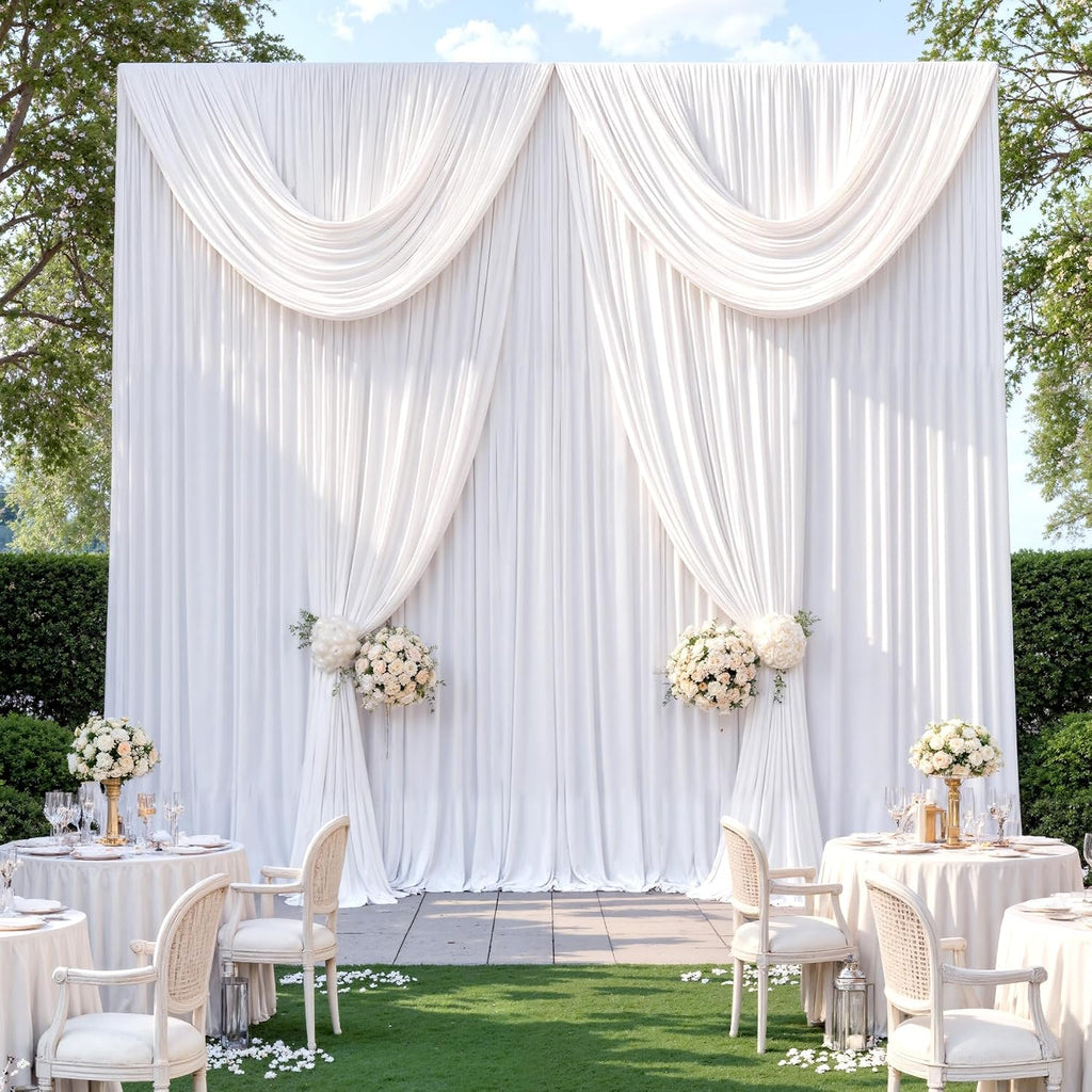 10 Panels 5x12ft White Backdrop Curtains for Wedding Parties, Wrinkle Free Polyester 12 ft Long Photo Backdrop Drapes Back Drop Cloth Drapery for Birthday Baby Shower Ceremony Photography Background