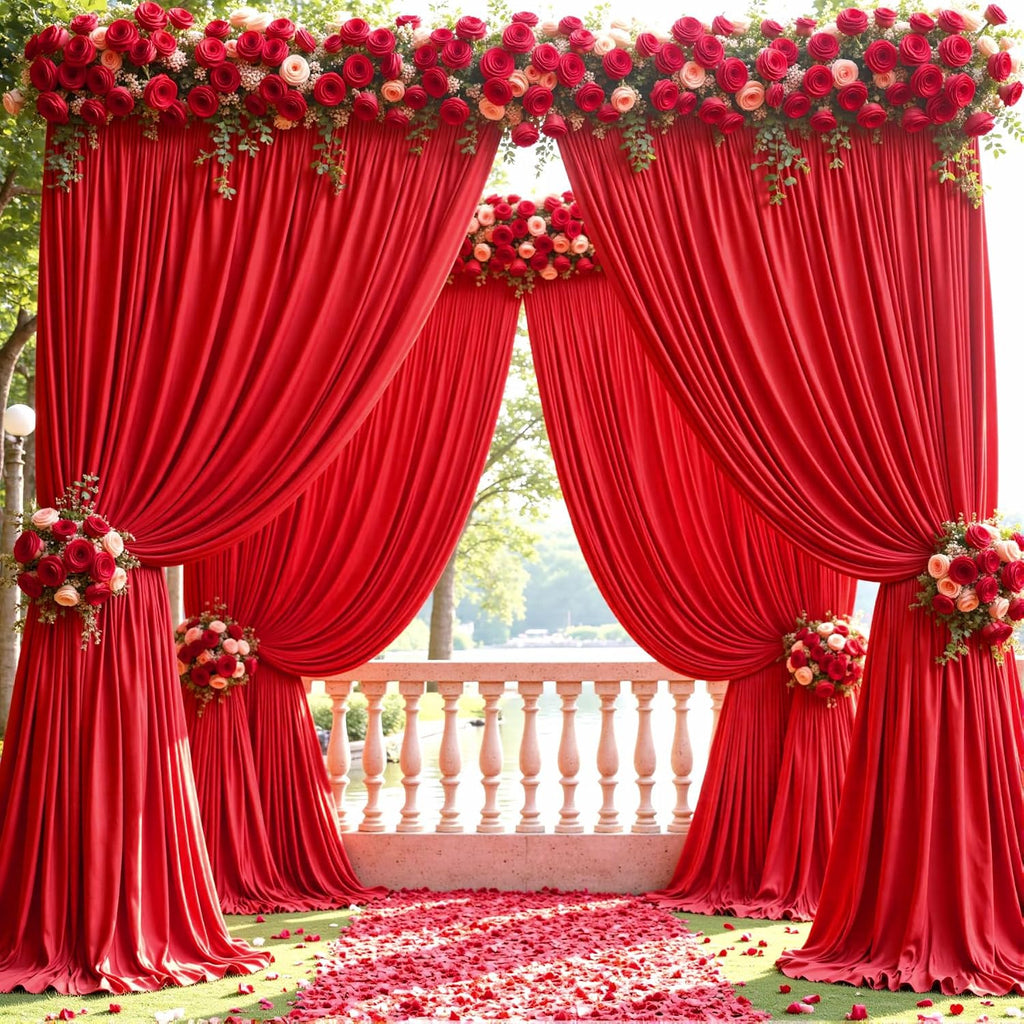 10 Panels Red Backdrop Curtains for Wedding Party Wrinkle Free Backdrops Curtain Drapes Fabric Decorations Photo Back Drop Cloth for Baby Shower Photography Stage Reception 50ft(W) x 12ft(H)