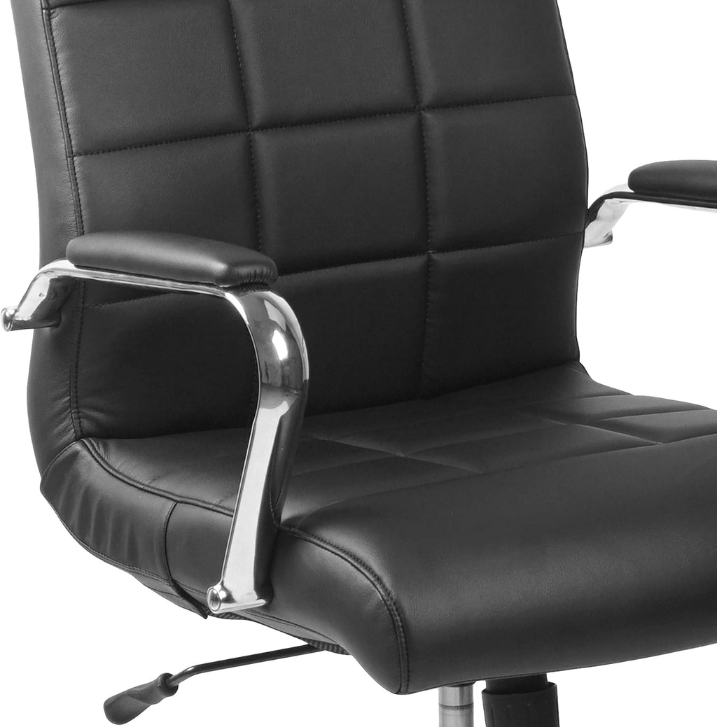 Flash Furniture Vivian Mid-Back Swivel Vinyl Upholstered Desk Chair with Padded Seat and Armrests, Adjustable Height Padded Office Chair, Black/Chrome