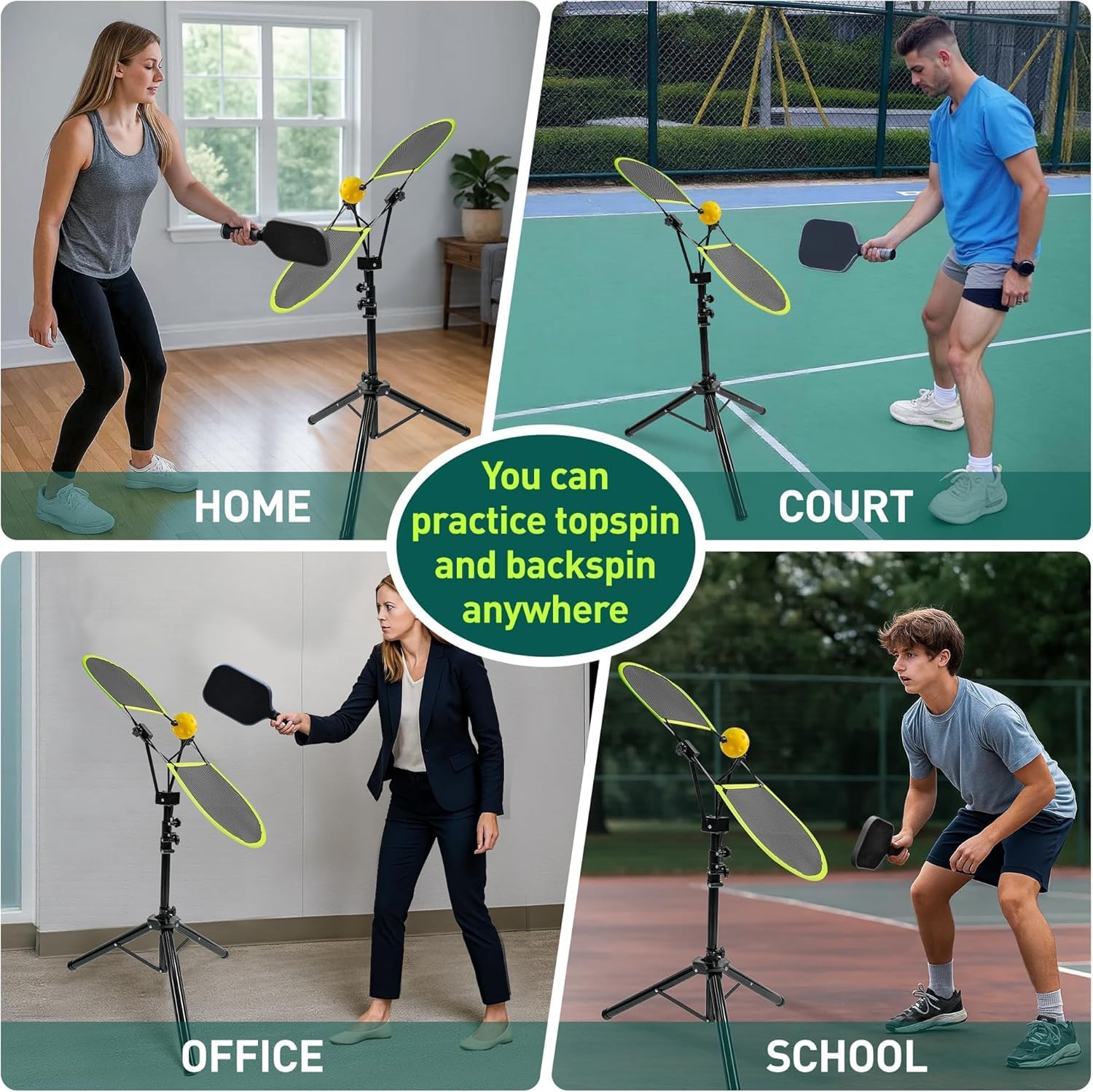 Pickleball Topspin Trainer,Solo Pickleball Practice Equipment,Portable Pickle Ball Training aids-Master Topspin&Backspin Techniques,Multi-Setting Trainer for Courts,Homes&Beyond