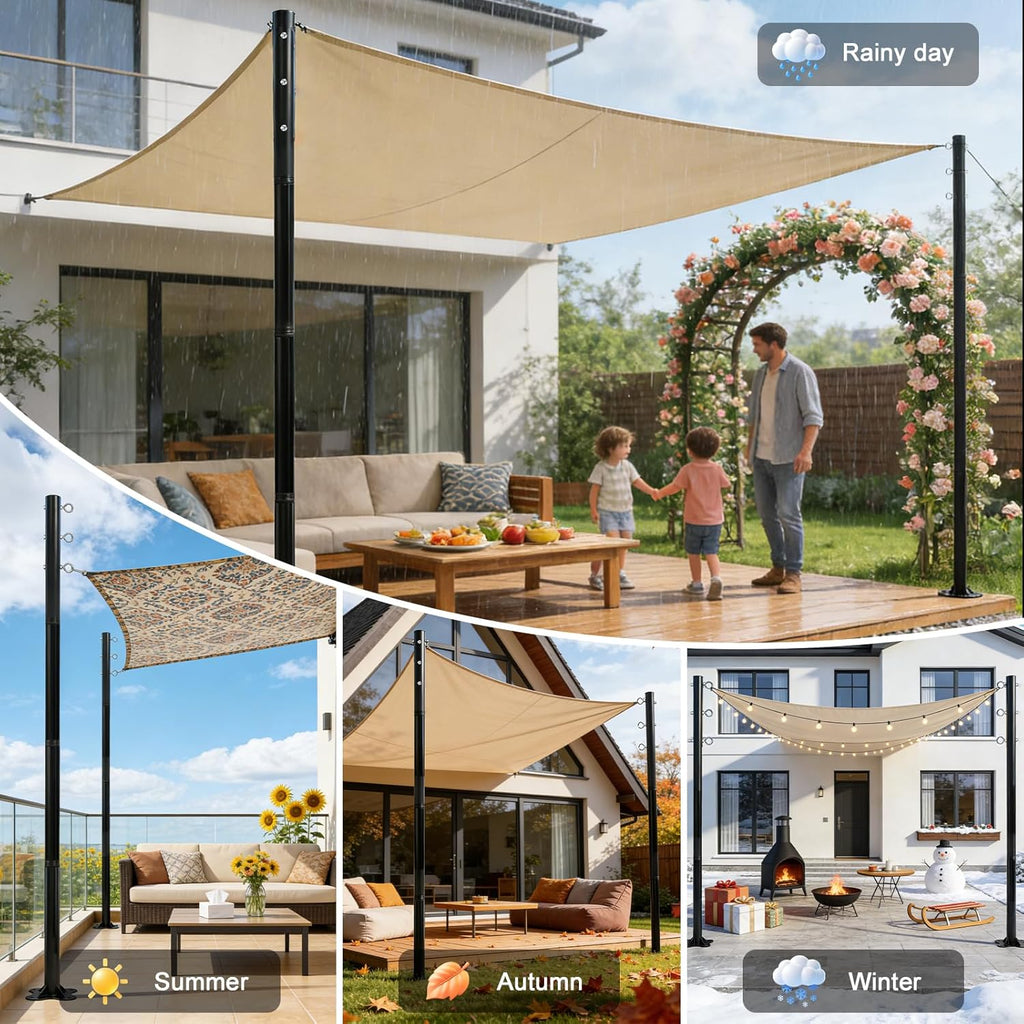 2 Pack 12 Ft Shade Sail Poles, Heavy Duty Metal Outdoor Support Post Kit, Rust-Resistant Shade Sail Support Poles, Adjustable Metal Sun Shade Poles for Patios, Courtyards, Backyards and Gardens